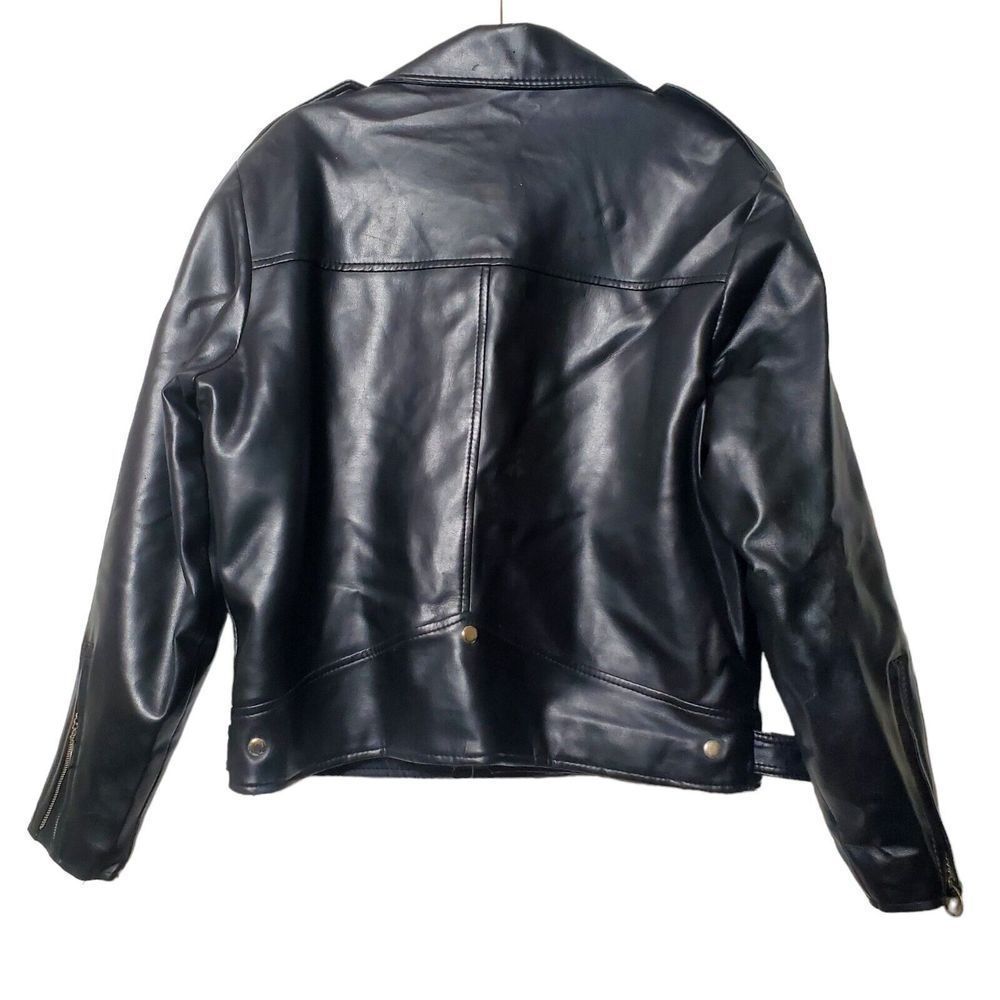 Vintage Womens Faux Leather Motorcycle Jacket Size Large Moto Zip Biker Grunge - Picture 5 of 9